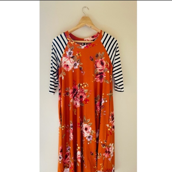 Orange Floral Midi Dress Size Small Modest Dress - Picture 3 of 6